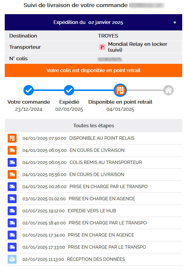 exemple de suivi de colis